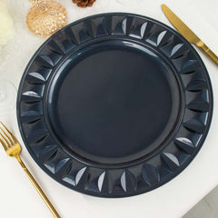 6-Pack Plastic Round Charger Plates 13" in Navy Blue with Bejeweled Rim, Luxe Decorative Dinner Party Charger Tableware